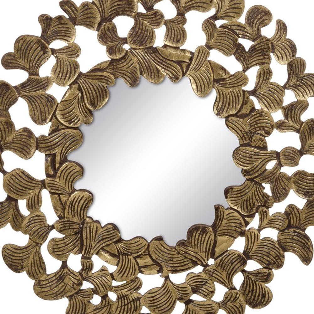 lolahome Espejo tallado de hojas dorado de madera de Ø 90 cm