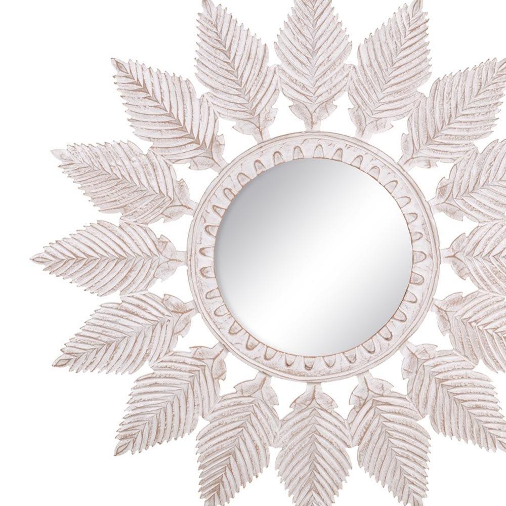 Lolahome Espejo Tallado De Plumas Blanco De Madera De Ø 90 Cm