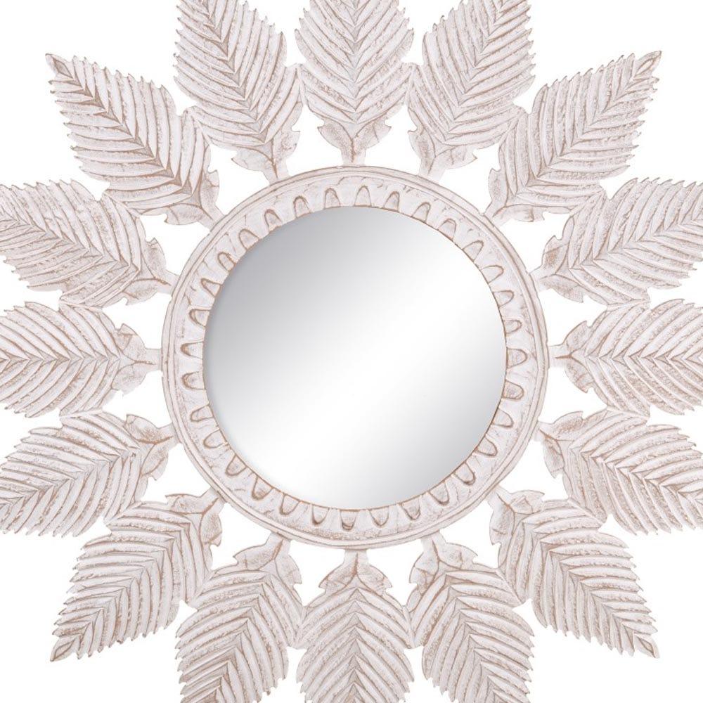 lolahome Espejo tallado de plumas blanco de madera de Ø 90 cm