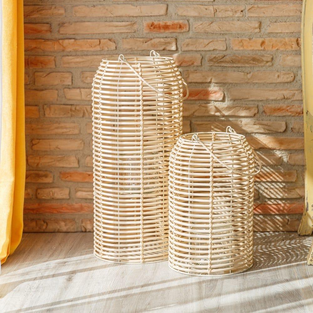 lolahome Farol portavelas de ratán natural de Ø 21x32 cm
