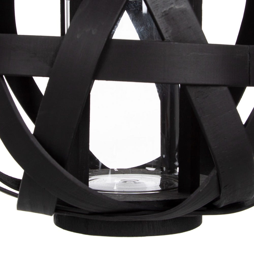Lolahome Farol Portavelas Trenzado Negro De Bambú De Ø 30x26 Cm