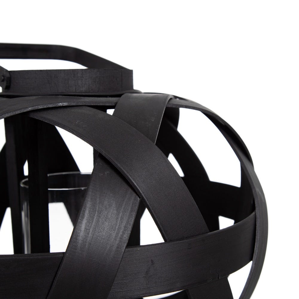 Lolahome Farol Portavelas Trenzado Negro De Bambú De Ø 35x29 Cm