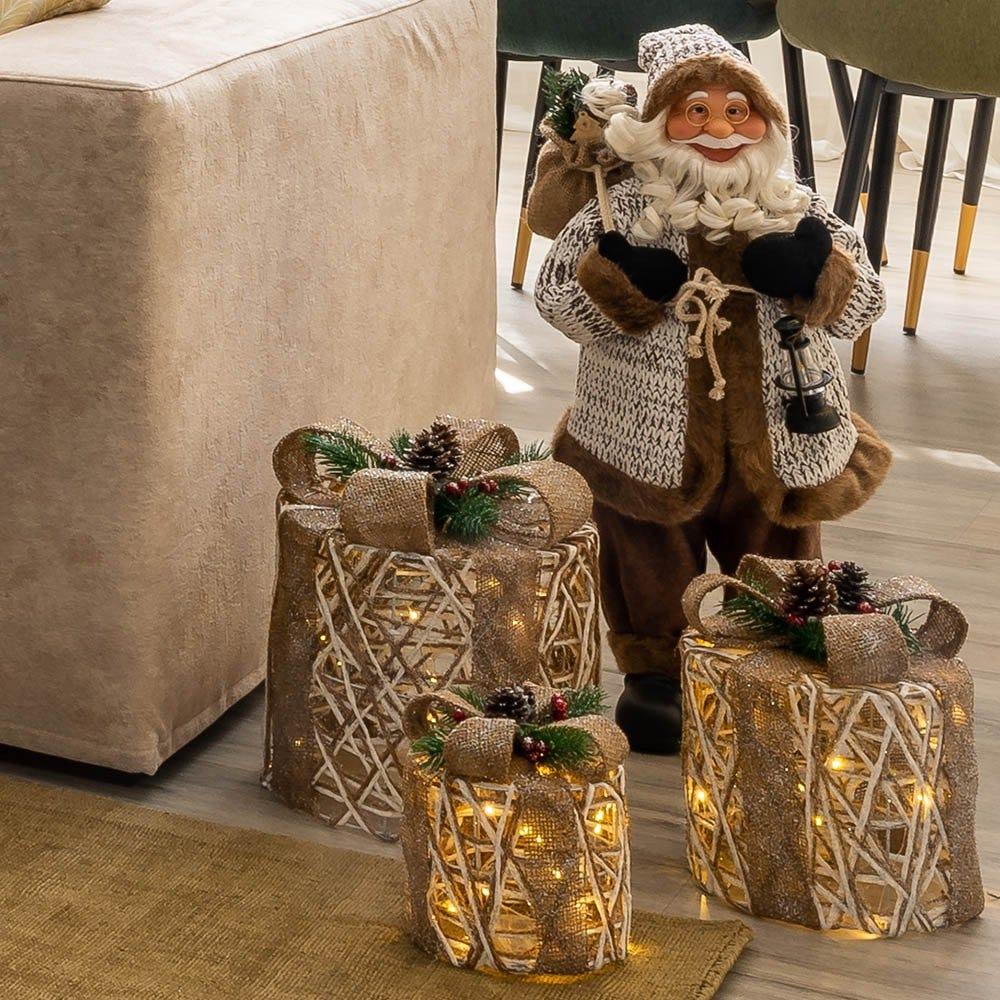 lolahome Figura de Papá Noel marrón con farolillo de 60cm