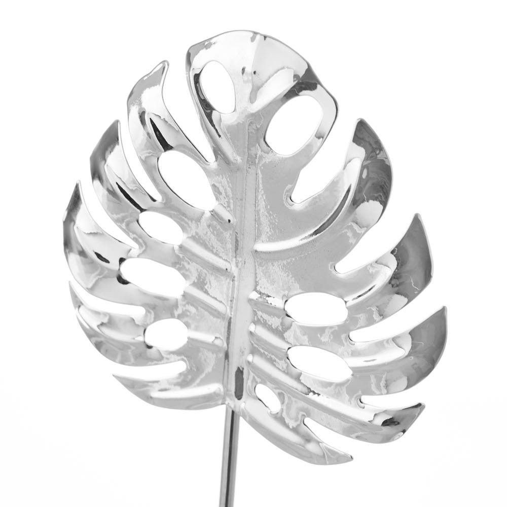 lolahome Figura hoja de metal y cerámica plateada de Ø 9x21 cm