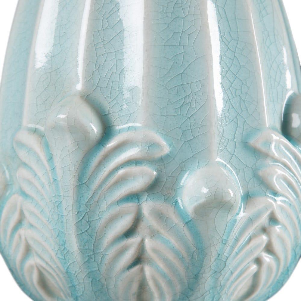 Lolahome Figura Oval Flor De Lis De Cerámica Azul De Ø 22x31 Cm