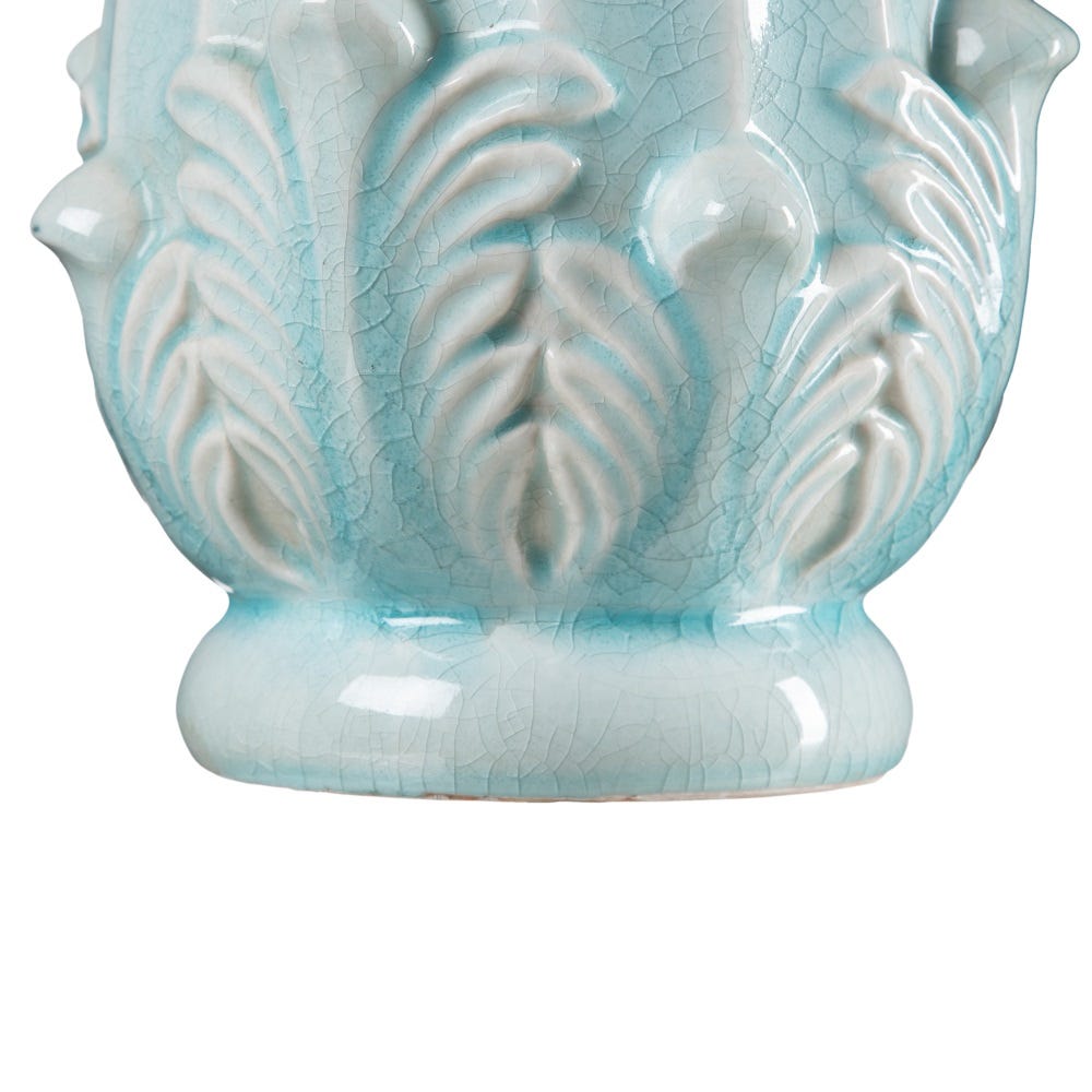 Lolahome Figura Oval Flor De Lis De Cerámica Azul De Ø 22x31 Cm