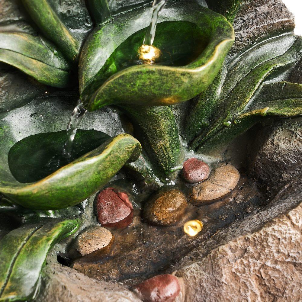 Lolahome Fuente De Agua Para Interior Y Exterior De Resina Marrón Con Led De 30x20x48 Cm