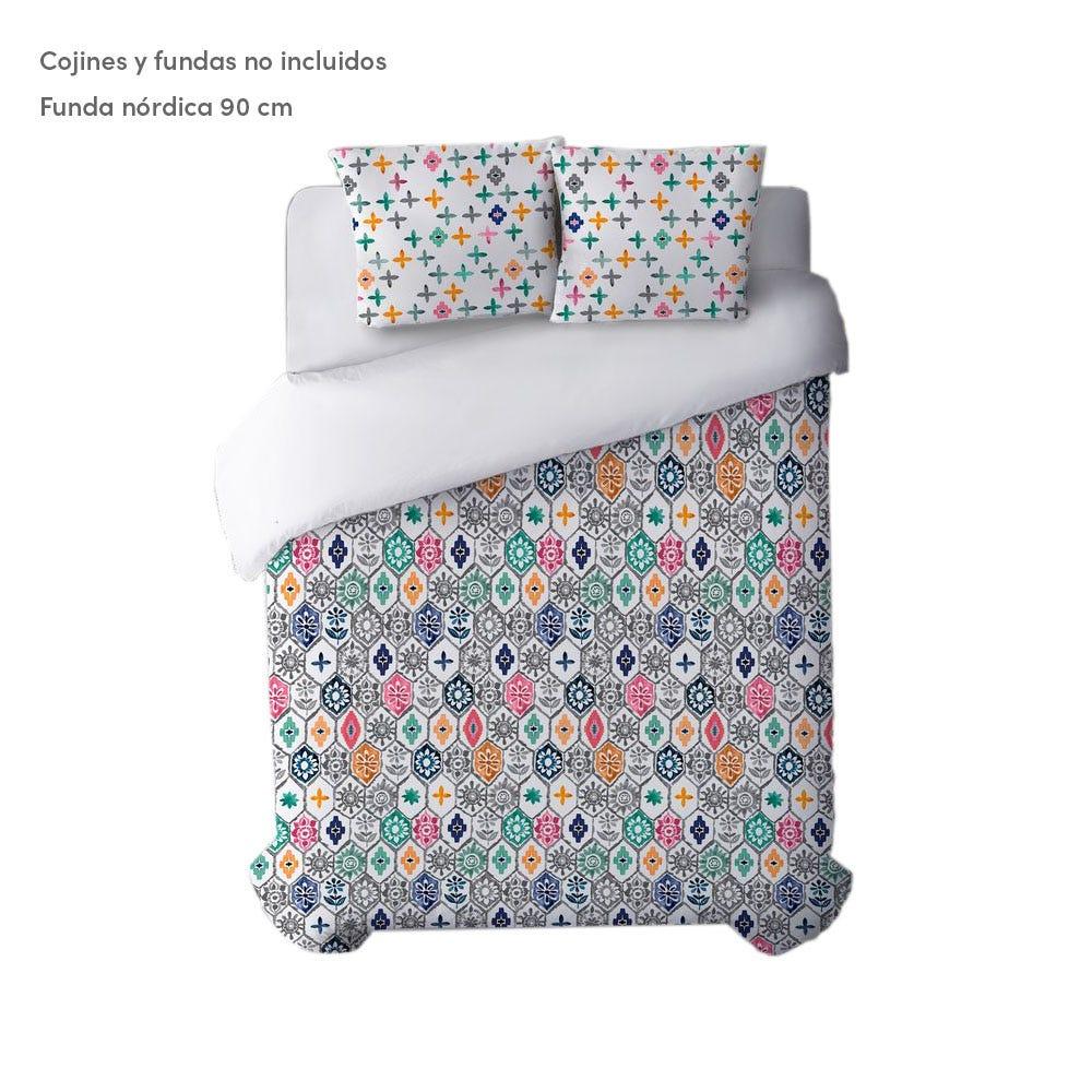 Lolahome Funda Nórdica Arabesca Blanca Y Rosa De Algodón Natural Para Cama De 90 Cm