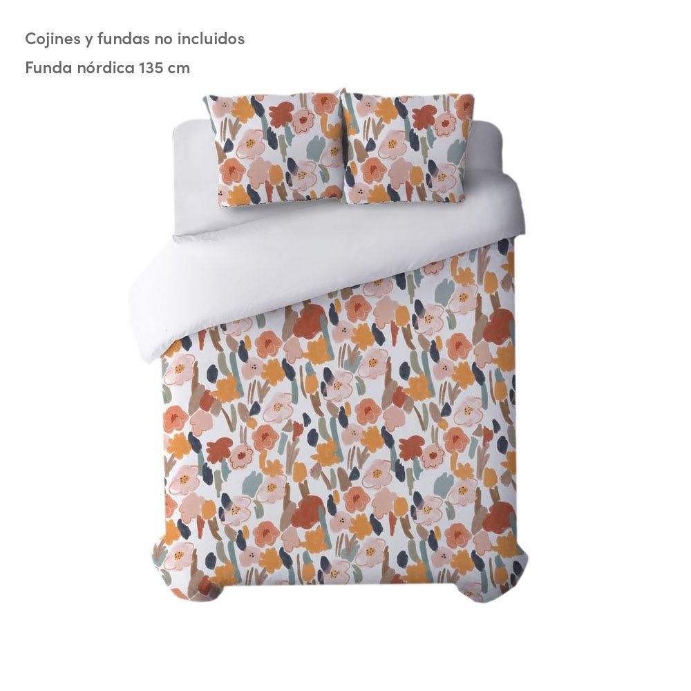 Lolahome Funda Nórdica De Flores Blanca Y Marrón De Algodón Natural Para Cama De 135 Cm