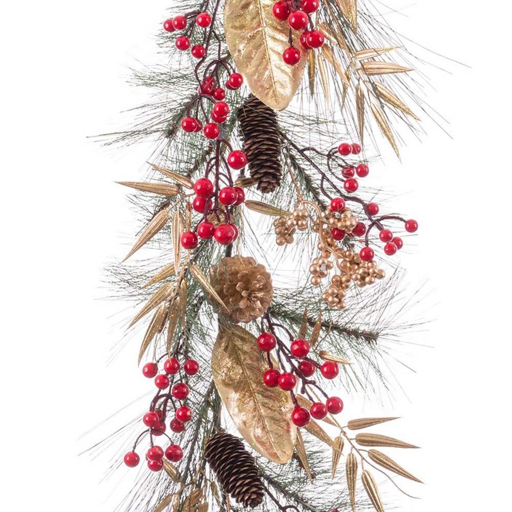 Lolahome Guirnalda Navidad 180 Cm Hojas Doradas Y Acebo