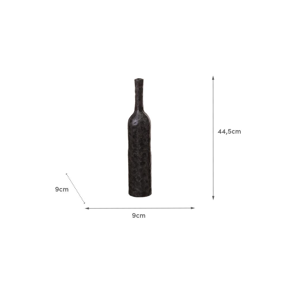 Lolahome Jarrón Botella Envejecido De Aluminio Gris Oscuro De Ø 9x44 Cm