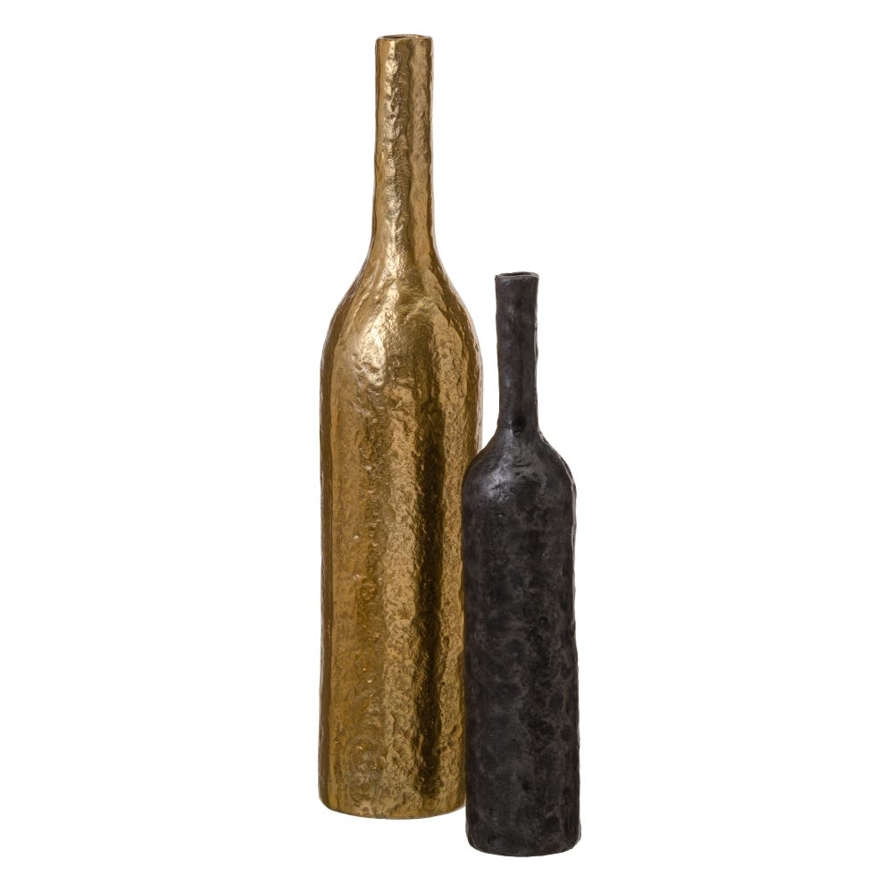 lolahome Jarrón botella envejecido de aluminio gris oscuro de Ø 9x44 cm