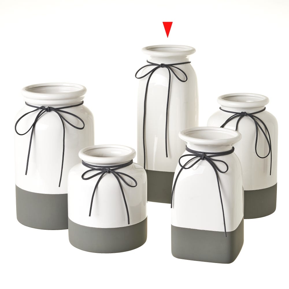 Lolahome Jarrón Florero De Cerámica Blanco Y Gris De Ø 11x30 Cm