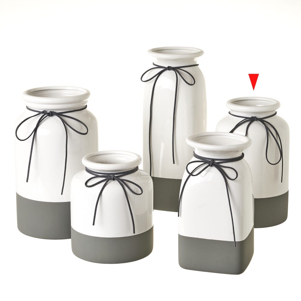 Lolahome Jarrón Florero De Cerámica Blanco Y Gris De Ø 13x22 Cm