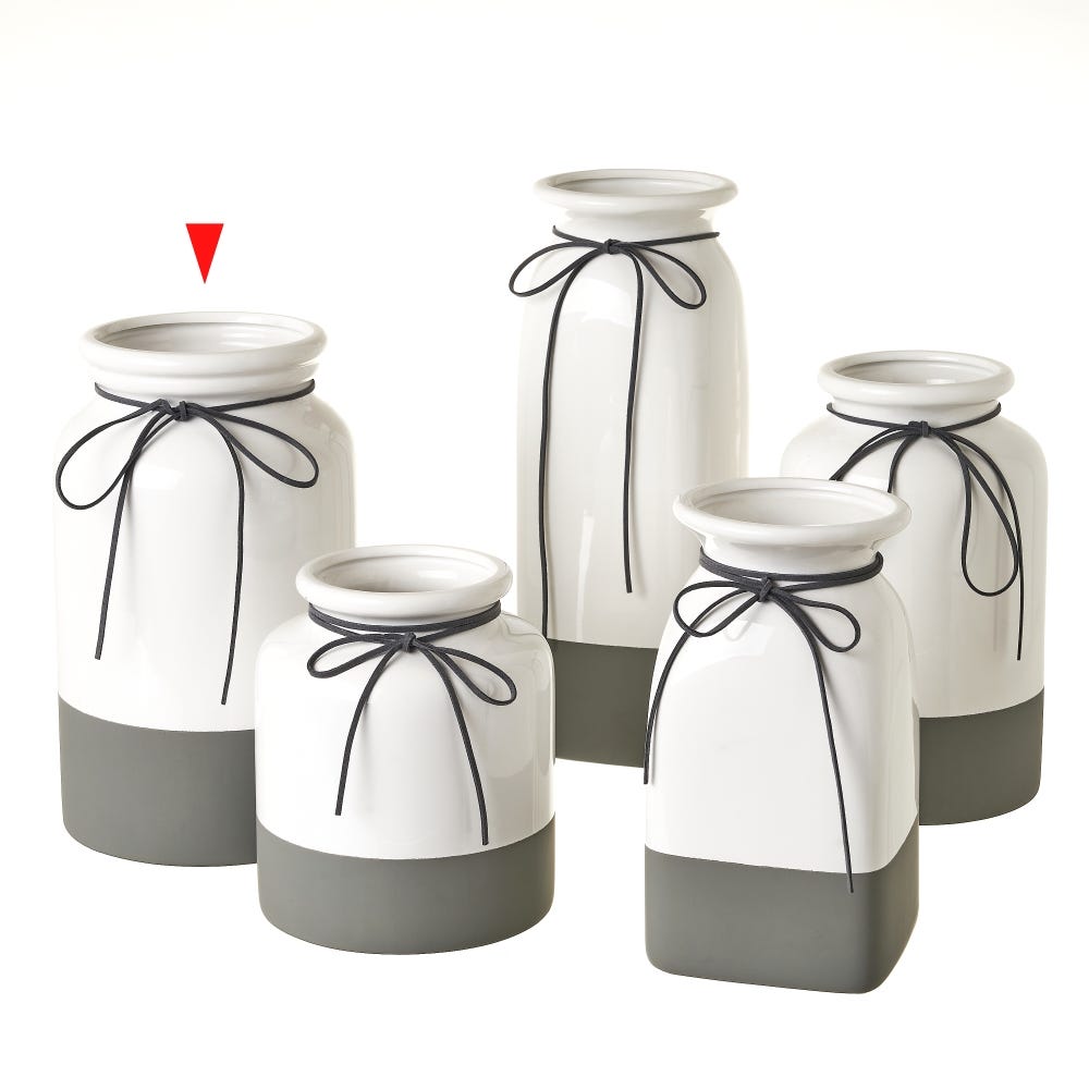 Lolahome Jarrón Florero De Cerámica Blanco Y Gris De Ø 15x25 Cm