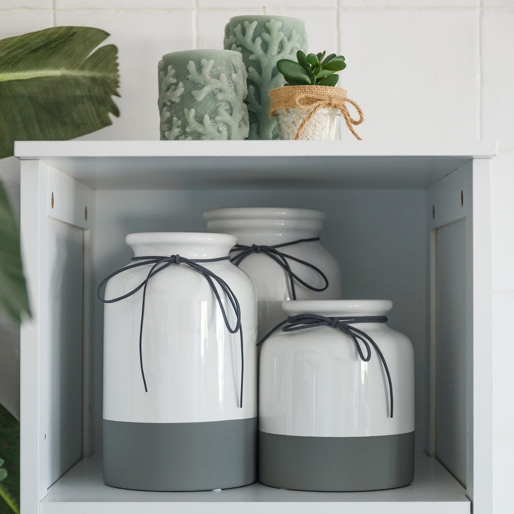 lolahome Jarrón florero de cerámica blanco y gris de Ø 15x25 cm