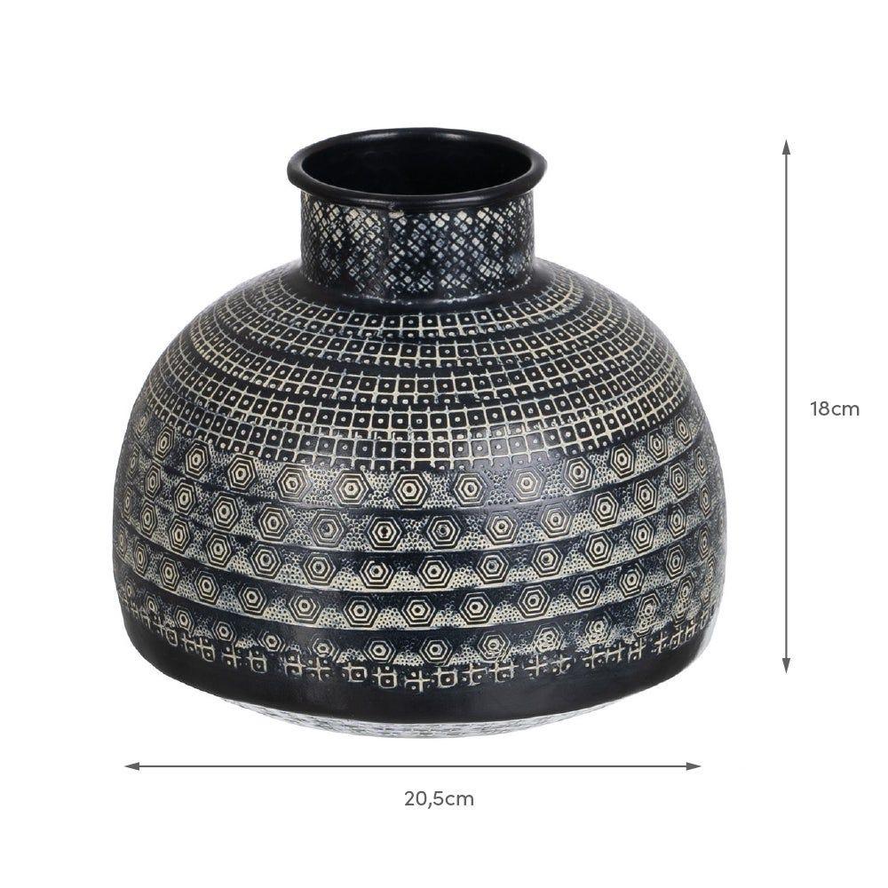 Lolahome Jarrón Grabado Con Cenefas De Aluminio Negro De Ø 20x18 Cm