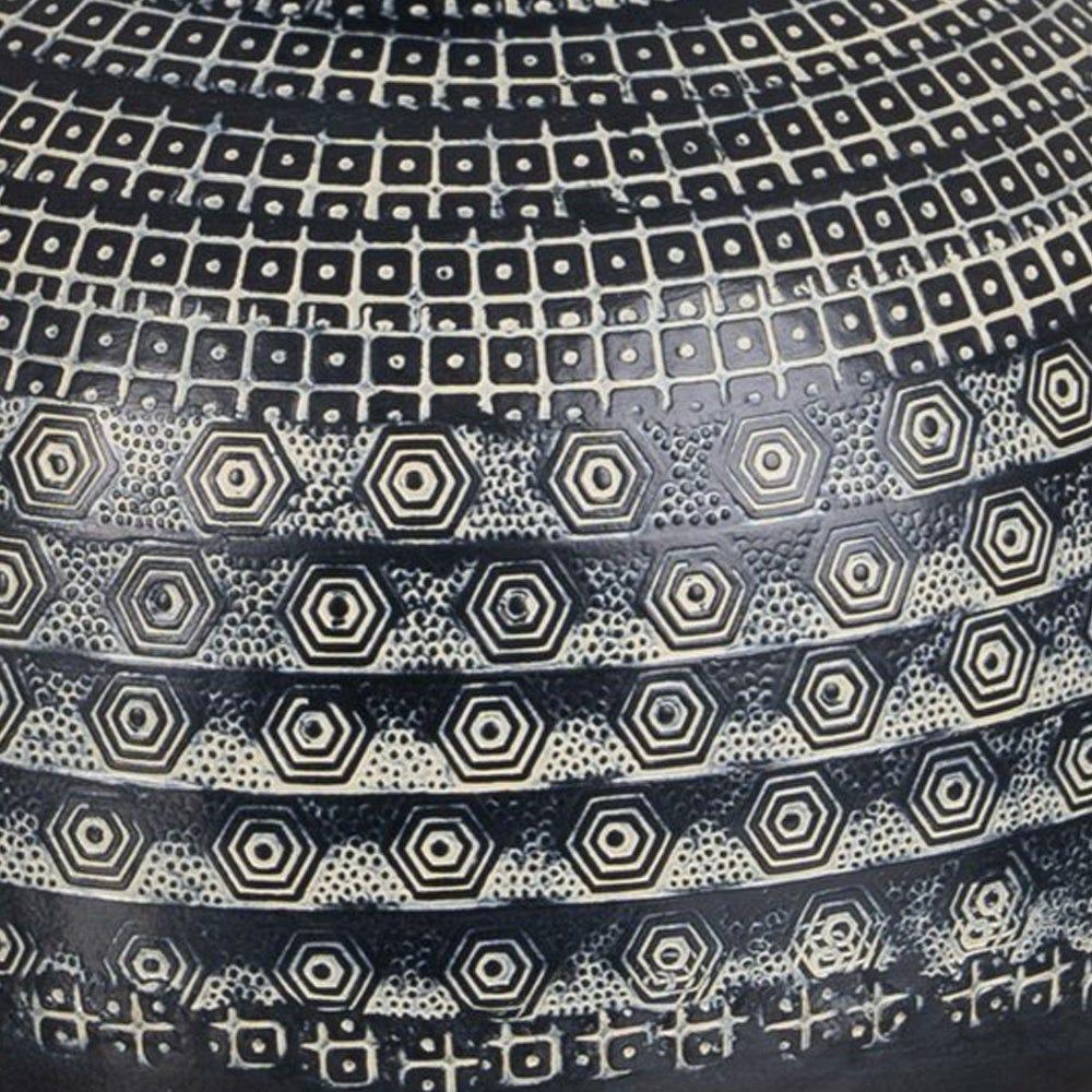 Lolahome Jarrón Grabado Con Cenefas De Aluminio Negro De Ø 20x18 Cm