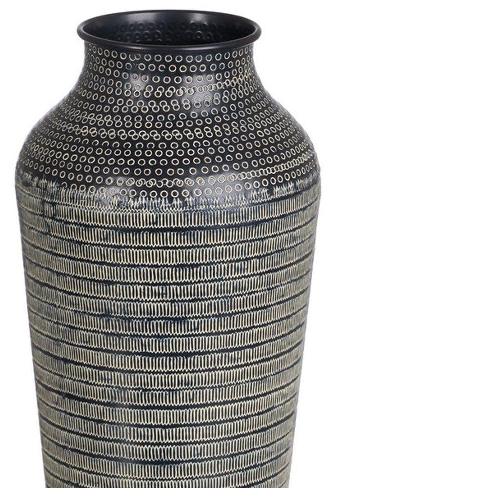 lolahome Jarrón grabado con cenefas de aluminio negro de Ø 20x49 cm