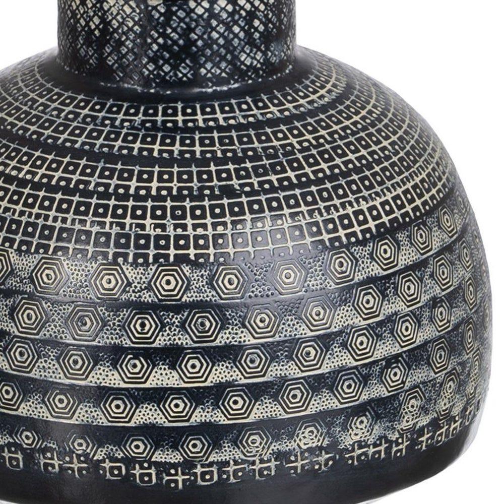 lolahome Jarrón grabado con cenefas de aluminio negro de Ø 20x18 cm