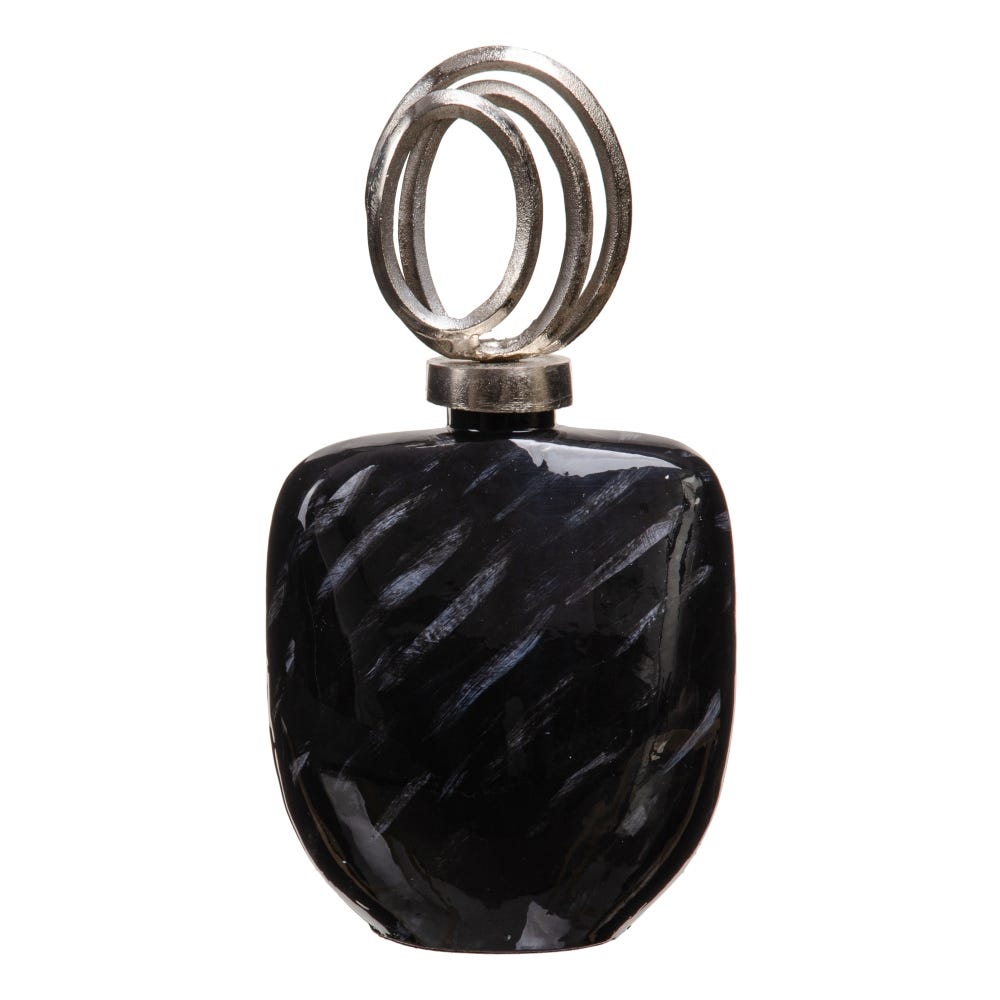 lolahome Jarrón tibor de cristal y metal negro de 23x13x41 cm