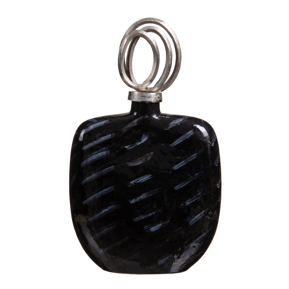 lolahome Jarrón tibor de cristal y metal negro de 28x14x48 cm