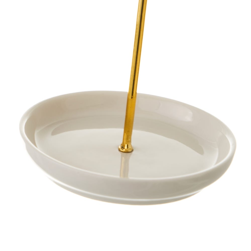 Lolahome Joyero Cuelga Joyas De Cara De Metal Y Cerámica Dorado De Ø 12x23 Cm