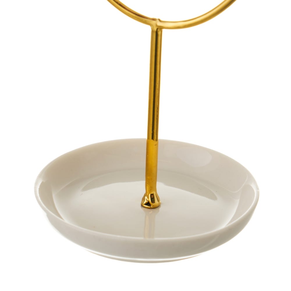 Lolahome Joyero Cuelga Joyas De Cara De Metal Y Cerámica Dorado De Ø 8x18 Cm