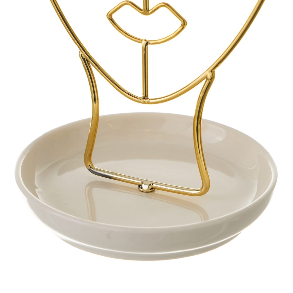 Lolahome Joyero Cuelga Joyas De Cara De Metal Y Cerámica Dorado De Ø 12x19 Cm