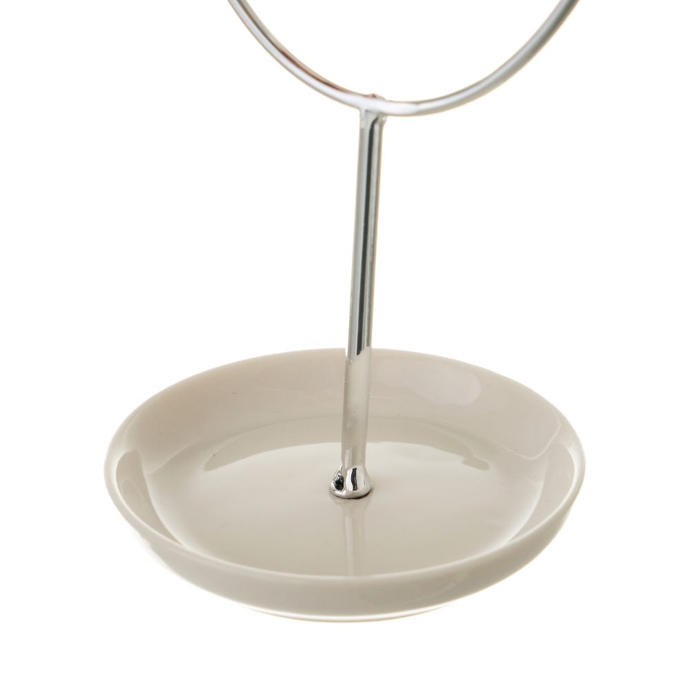 Lolahome Joyero Cuelga Joyas De Cara De Metal Y Cerámica Plateado De Ø 8x18 Cm