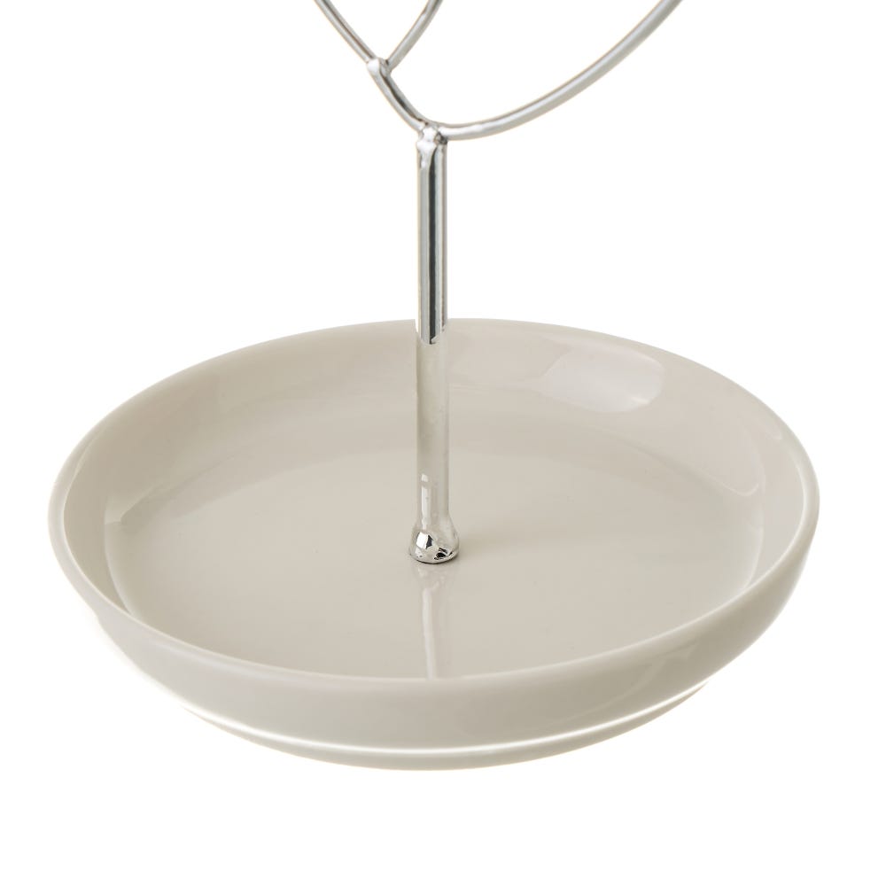 Lolahome Joyero Cuelga Joyas De Cara De Metal Y Cerámica Plateado De Ø 12x23 Cm