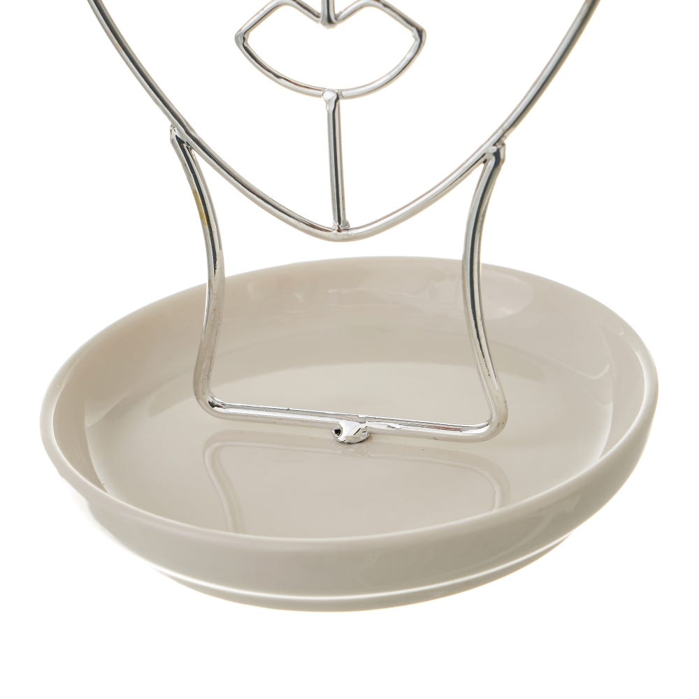 Lolahome Joyero Cuelga Joyas De Cara De Metal Y Cerámica Plateado De Ø 12x19 Cm