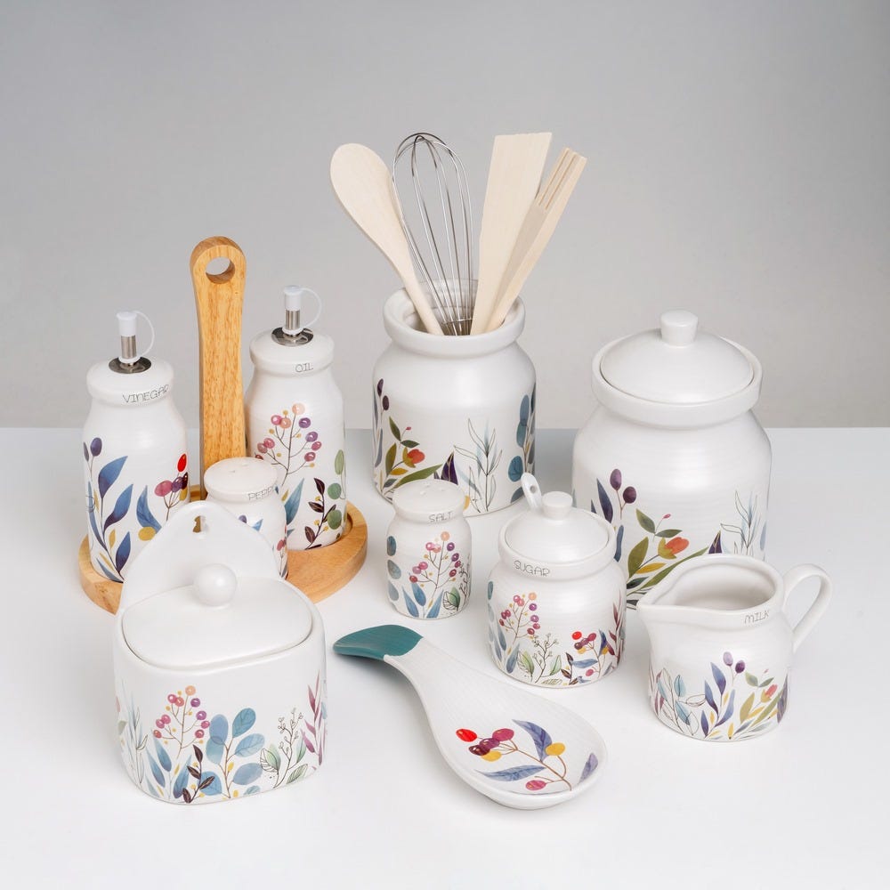 Lolahome Juego De Azucarero Con Tapa Y Jarra De Cerámica Stoneware Blanco Y Azul De 250 Ml