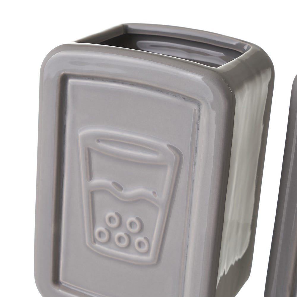 Lolahome Juego De Dispensador Portacepillos Vaso Y Jabonera De Cerámica Gris