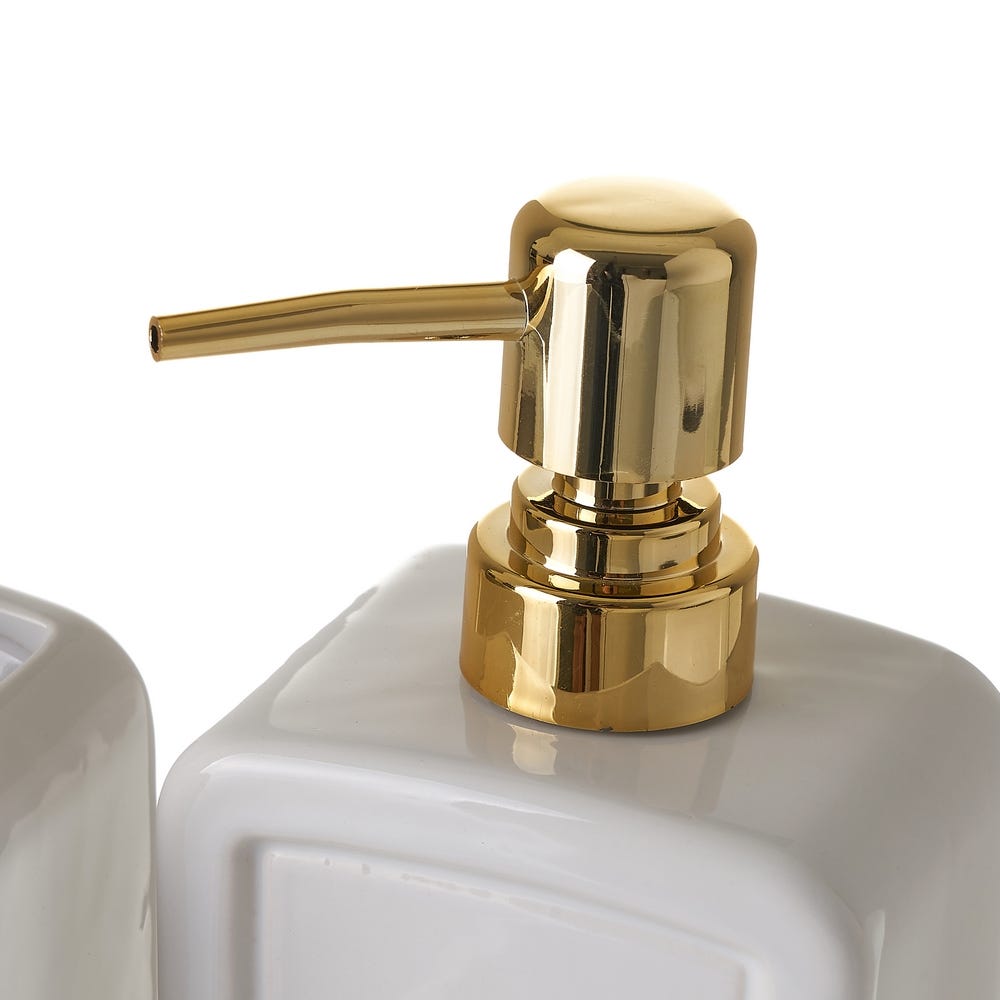 lolahome Juego de dispensador portacepillos vaso y jabonera de cerámica blanco