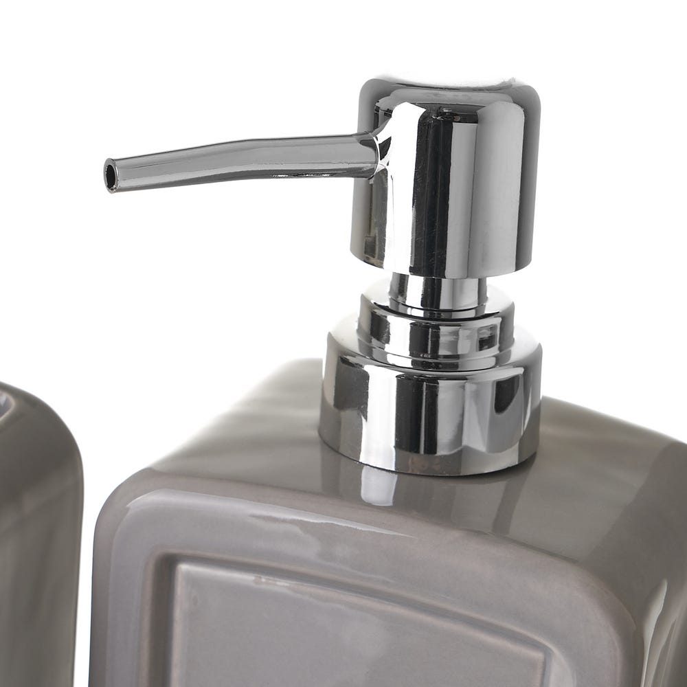 lolahome Juego de dispensador portacepillos vaso y jabonera de cerámica gris