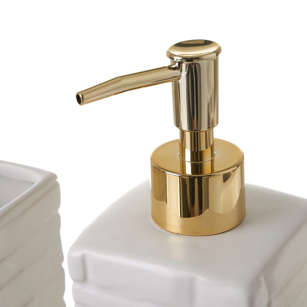 Lolahome Juego De Dispensador Portacepillos Y Vaso De Cerámica Blanco Y Dorado