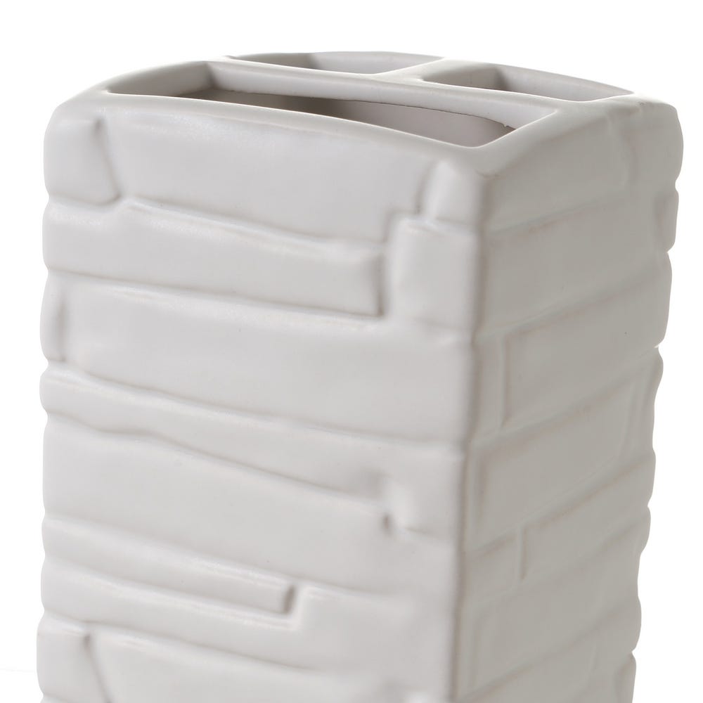 lolahome Juego de dispensador portacepillos y vaso de cerámica blanco y dorado