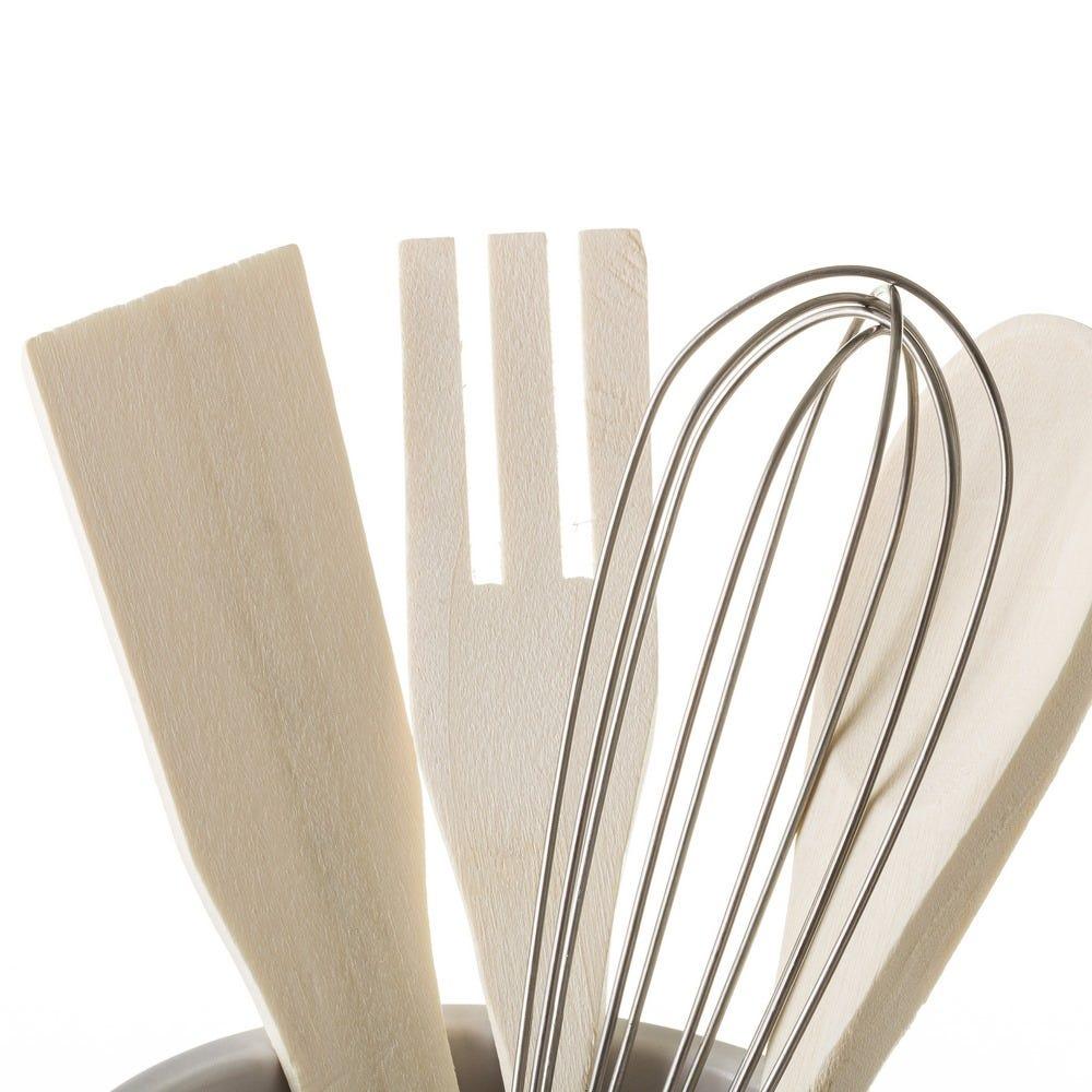 Lolahome Juego De Porta Utensilios Con 4 Accesorios De Stoneware Blanco Con Cenefa De Ø 12x14 Cm