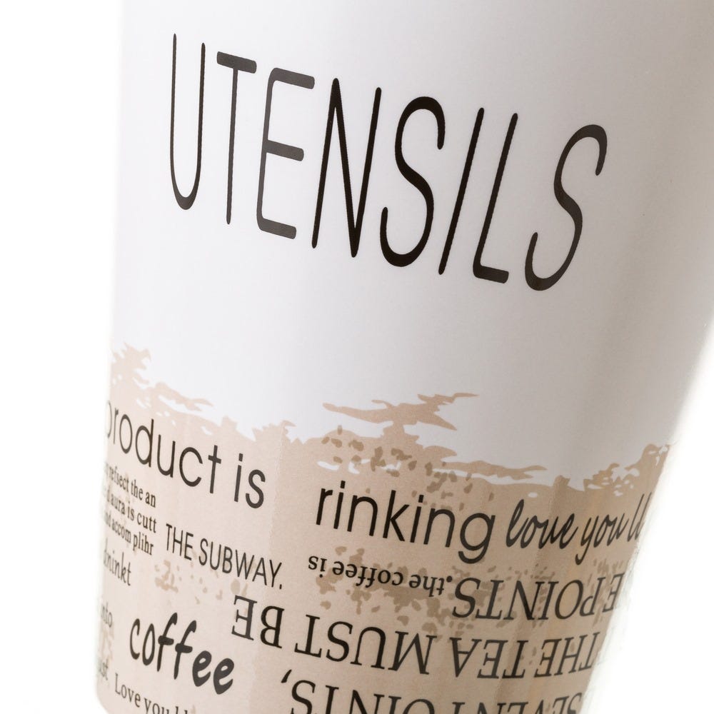 lolahome Juego de porta utensilios con 4 accesorios de stoneware blanco con cenefa de Ø 12x14 cm