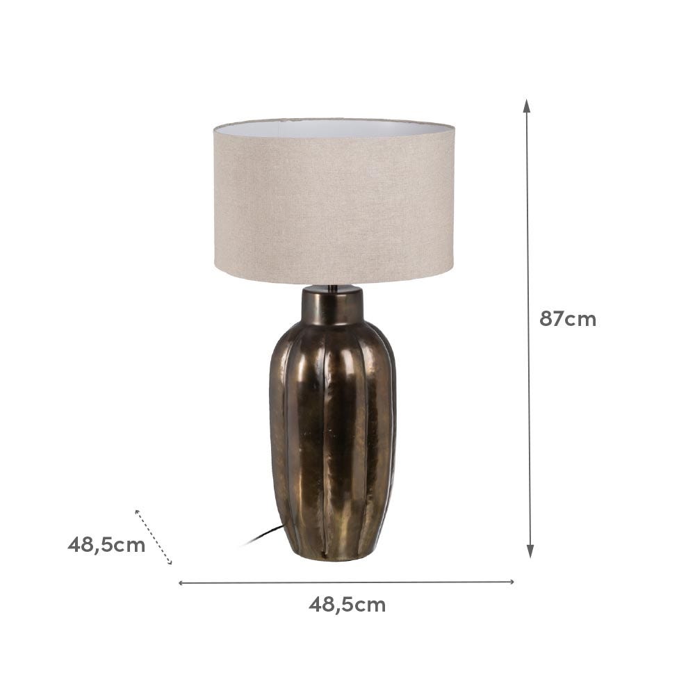 Lolahome Lámpara De Mesa Acanalada De Aluminio Y Lino Color Bronce De Ø 48x87 Cm