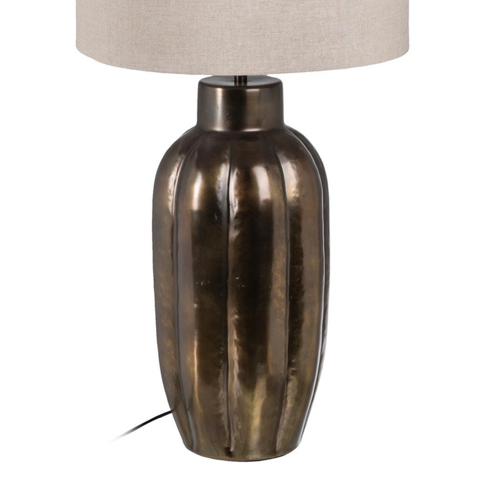 Lolahome Lámpara De Mesa Acanalada De Aluminio Y Lino Color Bronce De Ø 48x87 Cm