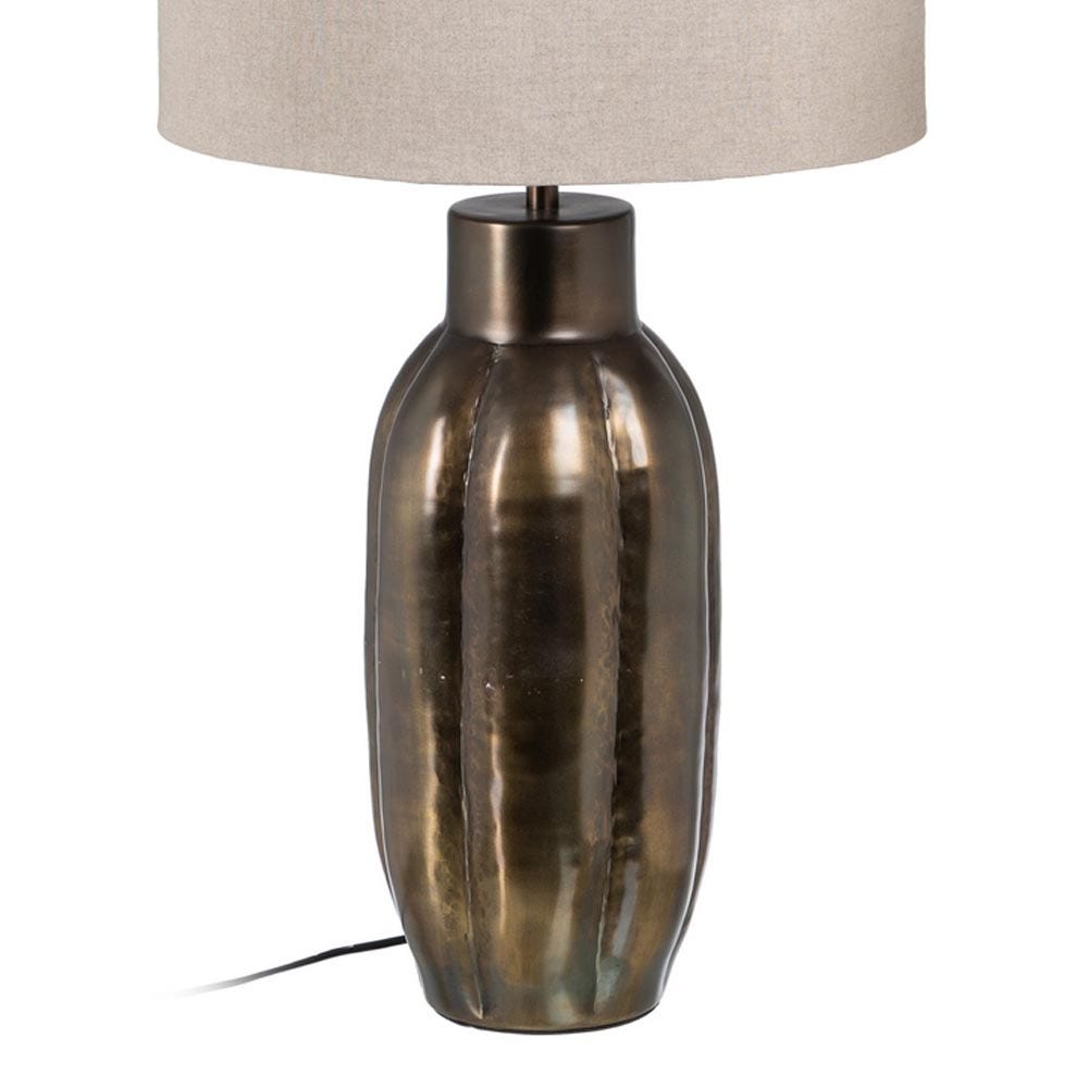 Lolahome Lámpara De Mesa Acanalada De Aluminio Y Lino Color Bronce De Ø 33x75 Cm