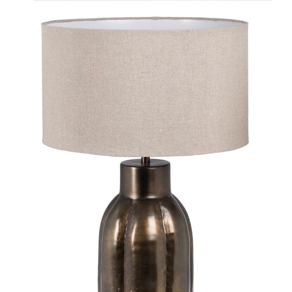 lolahome Lámpara de mesa acanalada de aluminio y lino color bronce de Ø 33x75 cm