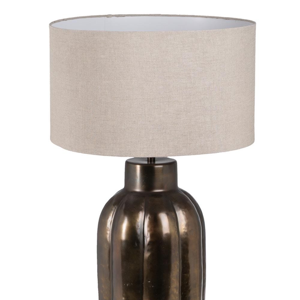 lolahome Lámpara de mesa acanalada de aluminio y lino color bronce de Ø 48x87 cm