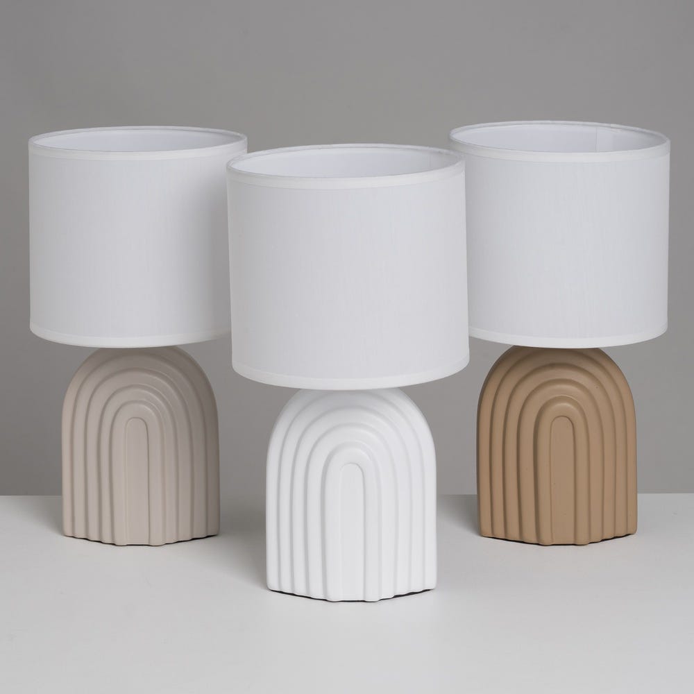 Lolahome Lámpara De Mesa Arcos De Cerámica Blanca Con Pantalla De Tela De Ø 18x32 Cm