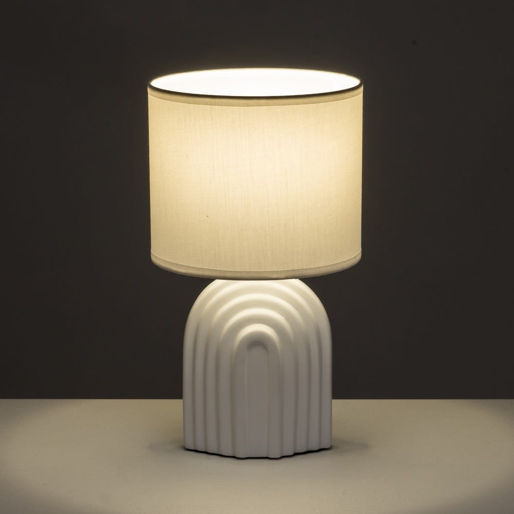 lolahome Lámpara de mesa arcos de cerámica blanca con pantalla de tela de Ø 18x32 cm