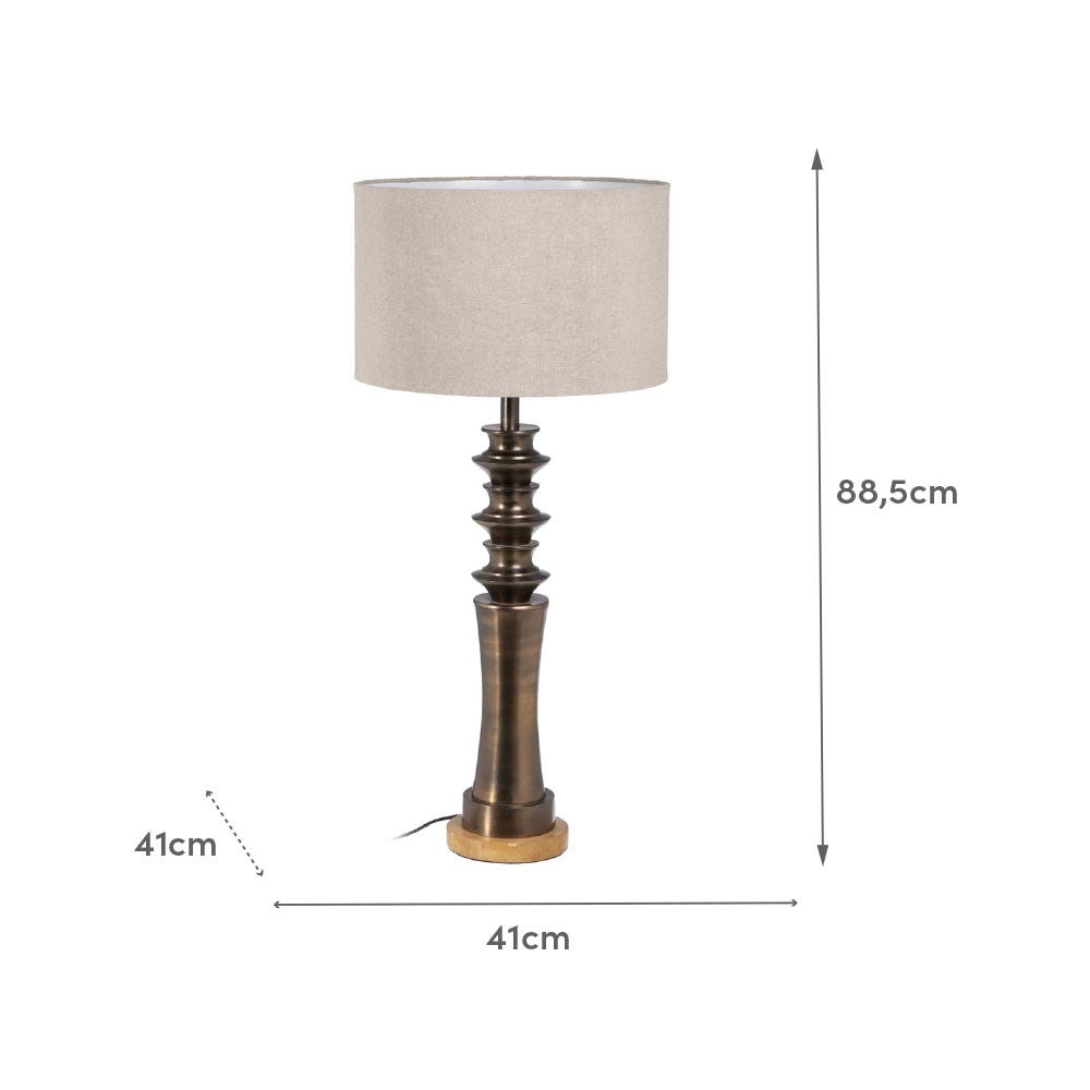 Lolahome Lámpara De Mesa Balaústre De Aluminio Y Lino Color Bronce De Ø 41x88 Cm