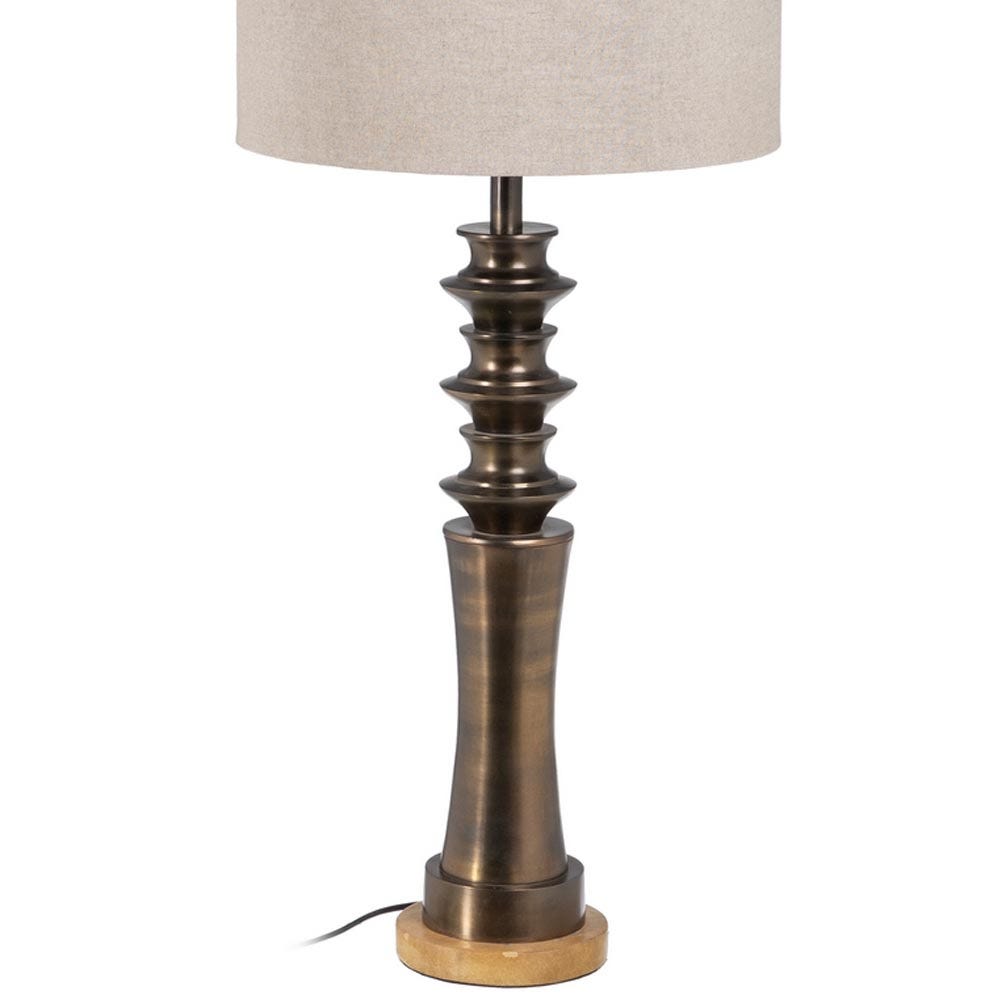 Lolahome Lámpara De Mesa Balaústre De Aluminio Y Lino Color Bronce De Ø 41x88 Cm