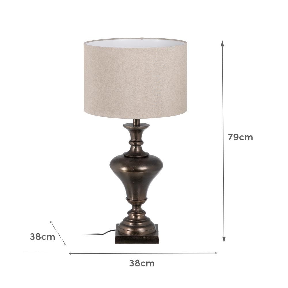Lolahome Lámpara De Mesa Balaústre De Aluminio Y Lino Color Bronce De Ø 38x79 Cm